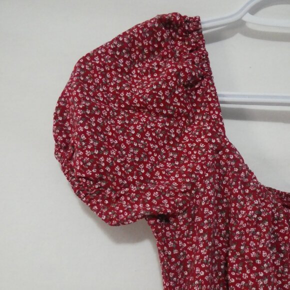 HOLLISTER CALIFORNIA - Regular | xs | Red Floral Puff Sleeve Mini Dress - Picture 3 of 14